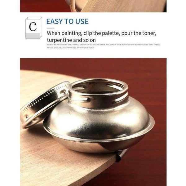 Planet Gates 1 Piece Stainless Steel Oil Pot Single Hole Oil Palette Flat Dipper Painting Oil Pot Art Supplies F349
