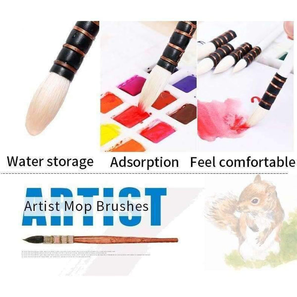 Planet Gates 1 Piece Wool Hair Watercolor Paint Brush Professional Pointed Black&White Handle Painting Brushes Art Supplies 23RSG