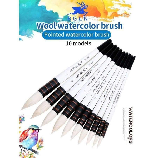 Planet Gates 1 Piece Wool Hair Watercolor Paint Brush Professional Pointed Black&White Handle Painting Brushes Art Supplies 23RSG