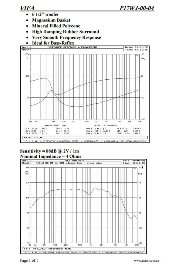 Planet Gates 1 Pieces Original Vifa P17WJ00-04/08 6.5'' Hifi Midwoofer Speaker Driver Casting Aluminum Frame PP Cone 4/8ohm 80W Round
