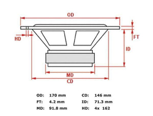 Planet Gates 1 Pieces Original Vifa P17WJ00-04/08 6.5'' Hifi Midwoofer Speaker Driver Casting Aluminum Frame PP Cone 4/8ohm 80W Round