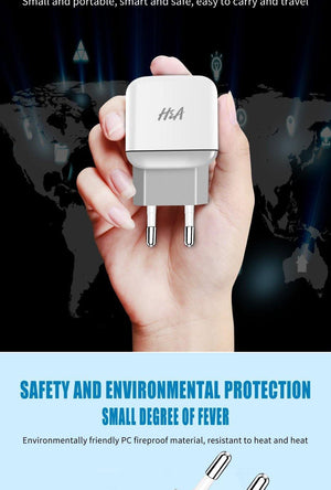 Planet Gates 1 Ports Charger H&A Universal Dual 2 USB EU Charger Plug For iPhone Huawei Travel Phone Charger For Samsung Xiaomi Wall Portable Charging Plug