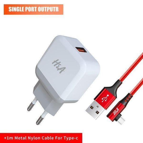 Planet Gates 1 Ports Type-C Cable H&A Universal Dual 2 USB EU Charger Plug For iPhone Huawei Travel Phone Charger For Samsung Xiaomi Wall Portable Charging Plug