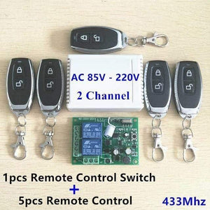 Planet Gates 1 Receiver  and 5 RC 433Mhz Universal Wireless Remote Control Switch AC 250V 110V 220V 2CH Relay Receiver Module And 5pcs RF 433 Mhz Remote Controls
