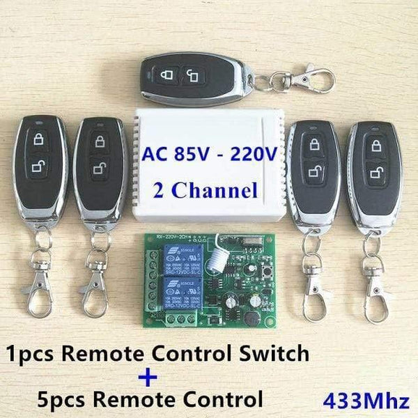 Planet Gates 1 Receiver  and 5 RC 433Mhz Universal Wireless Remote Control Switch AC 250V 110V 220V 2CH Relay Receiver Module And 5pcs RF 433 Mhz Remote Controls