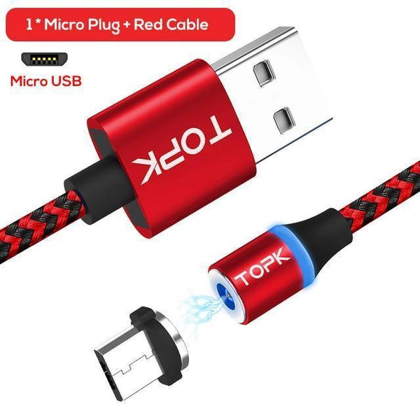 Planet Gates 1 Red Cable 1 Plug / 100cm TOPK R-Line3 Micro USB Magnetic Cable Nylon Braided Mobile Phone Cables for Micro USB Port Microusb LED Magnet Charger Cable