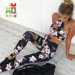 Planet Gates 1 / S Fitness Sports Bra Set Women Tracksuit Floral Gym Workout Clothes Women Jogging Yoga Set Sexy Female Running Costumes