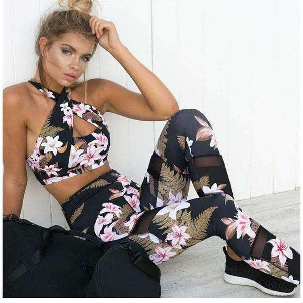 Planet Gates 1 / S Fitness Sports Bra Set Women Tracksuit Floral Gym Workout Clothes Women Jogging Yoga Set Sexy Female Running Costumes