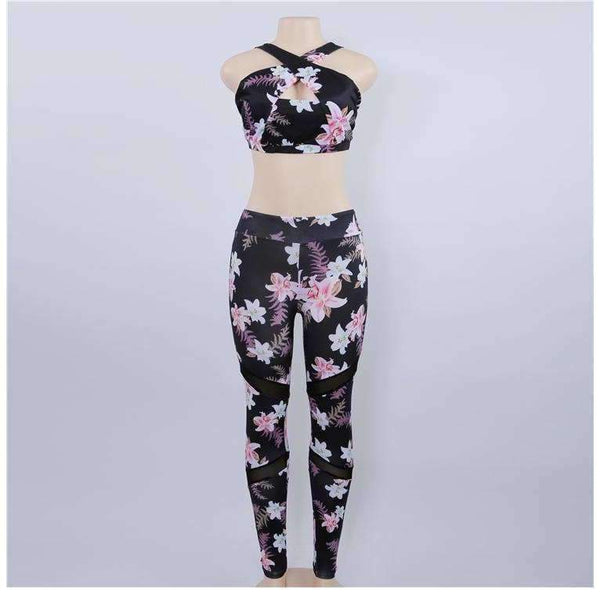 Planet Gates 1 / S Fitness Sports Bra Set Women Tracksuit Floral Gym Workout Clothes Women Jogging Yoga Set Sexy Female Running Costumes