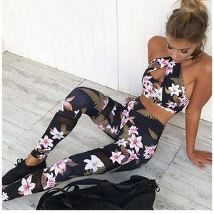 Planet Gates 1 / S Fitness Sports Bra Set Women Tracksuit Floral Gym Workout Clothes Women Jogging Yoga Set Sexy Female Running Costumes