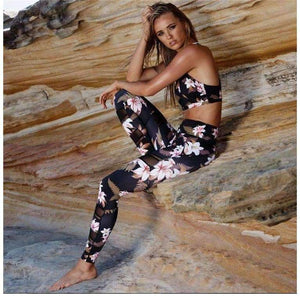 Planet Gates 1 / S Fitness Sports Bra Set Women Tracksuit Floral Gym Workout Clothes Women Jogging Yoga Set Sexy Female Running Costumes