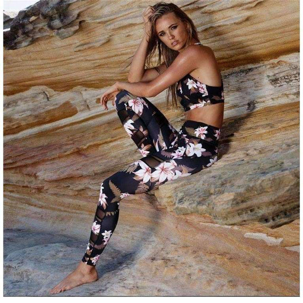 Planet Gates 1 / S Fitness Sports Bra Set Women Tracksuit Floral Gym Workout Clothes Women Jogging Yoga Set Sexy Female Running Costumes