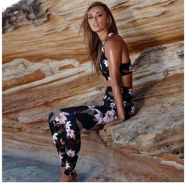 Planet Gates 1 / S Fitness Sports Bra Set Women Tracksuit Floral Gym Workout Clothes Women Jogging Yoga Set Sexy Female Running Costumes