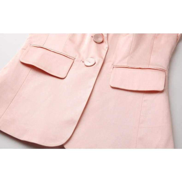 Planet Gates 1 / S Women Pencil Pant Suits 2 Piece Sets Pink Solid Blazer + Pencil Pant Office Lady Notched Jacket Female Outfits