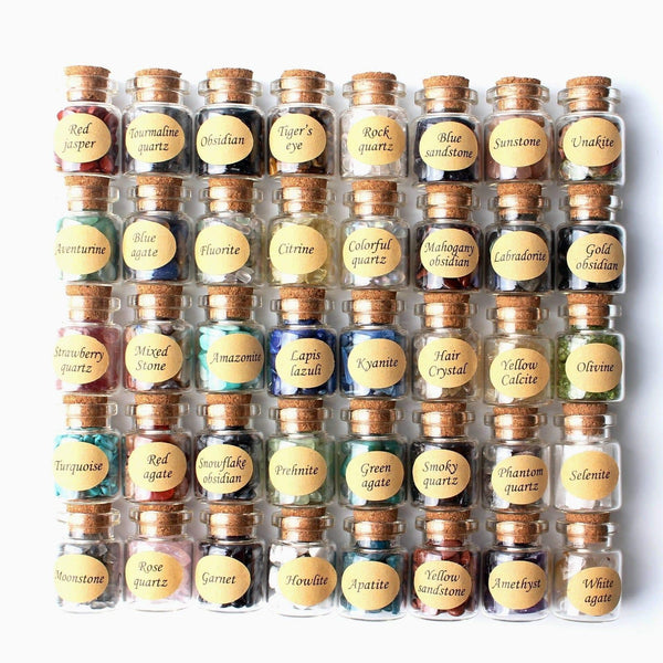 1 Set/40Pcs Natural Crystal Wishing Bottles Gemstone Natural Quartz Chip Gravel Reiki Healing Birthday Gift With a Box