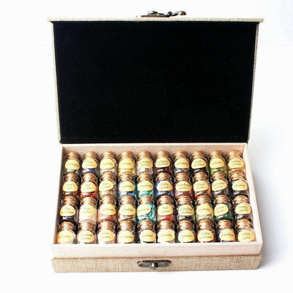 1 Set/40Pcs Natural Crystal Wishing Bottles Gemstone Natural Quartz Chip Gravel Reiki Healing Birthday Gift With a Box