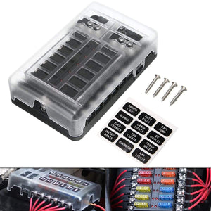 1 Set DC 32V 100A 12 Way Fuse Box Block Holder ATC ATO Blade LED Fuse Box with  Screws&Labels For Car Marine Caravan