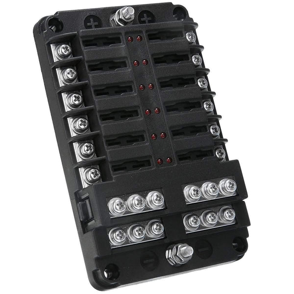1 Set DC 32V 100A 12 Way Fuse Box Block Holder ATC ATO Blade LED Fuse Box with  Screws&Labels For Car Marine Caravan
