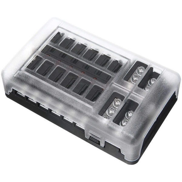 1 Set DC 32V 100A 12 Way Fuse Box Block Holder ATC ATO Blade LED Fuse Box with  Screws&Labels For Car Marine Caravan