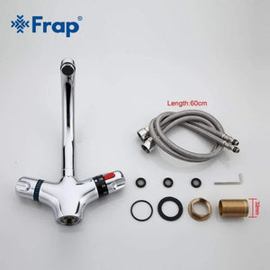 Planet Gates 1 Set Deck Mounted Brass Solid Thermostatic Basin Faucet Chrome Finished Double Handle Cold and Hot Water Mixer F1051