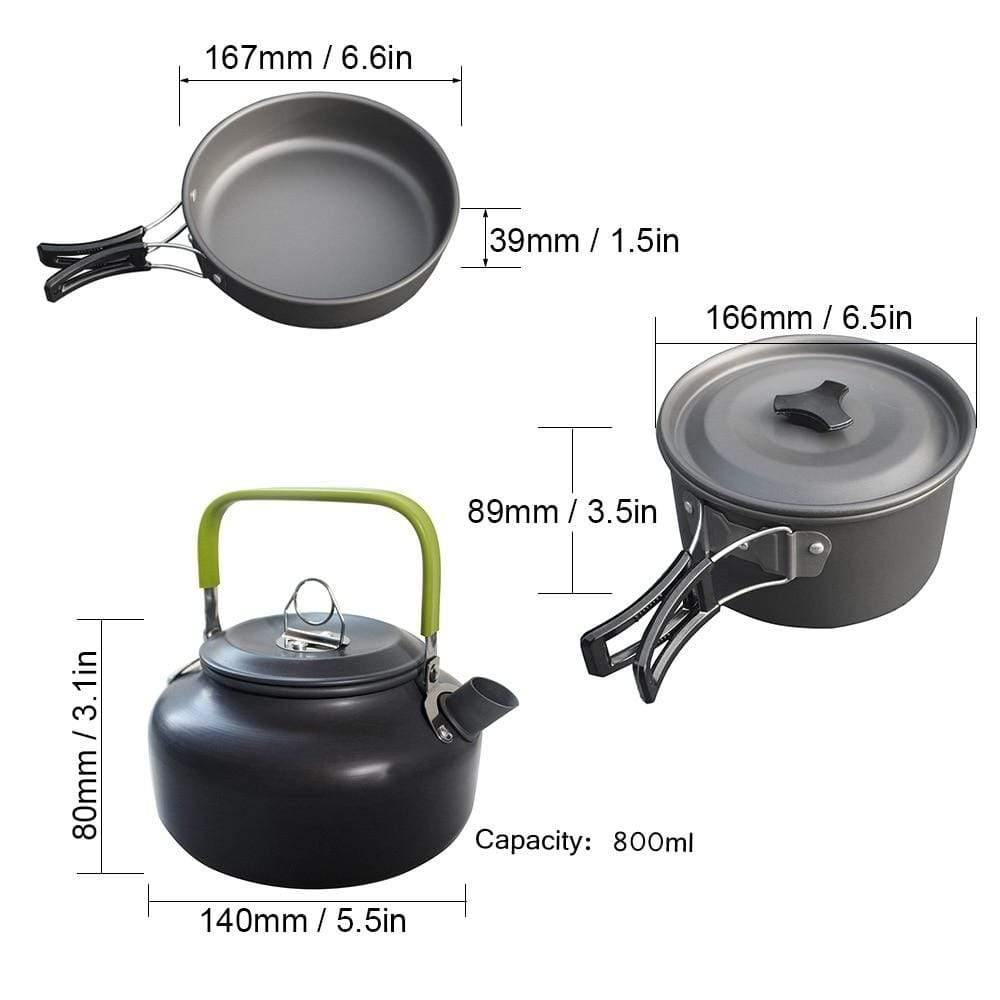 Planet Gates 1 Set Outdoor Pots Pans Camping Cookware Picnic Cooking Set Non-stick Tableware  With Foldable Spoon Fork Knife Kettle Cup