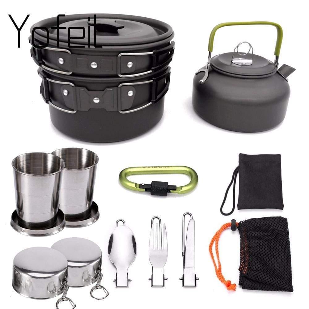 Planet Gates 1 Set Outdoor Pots Pans Camping Cookware Picnic Cooking Set Non-stick Tableware  With Foldable Spoon Fork Knife Kettle Cup