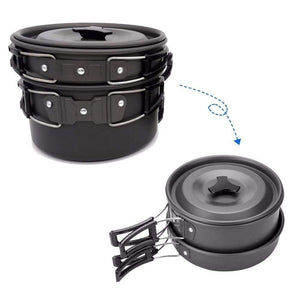 Planet Gates 1 Set Outdoor Pots Pans Camping Cookware Picnic Cooking Set Non-stick Tableware  With Foldable Spoon Fork Knife Kettle Cup