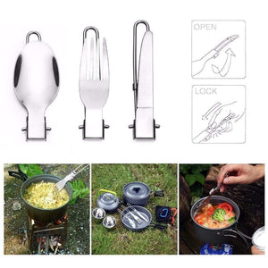 Planet Gates 1 Set Outdoor Pots Pans Camping Cookware Picnic Cooking Set Non-stick Tableware  With Foldable Spoon Fork Knife Kettle Cup