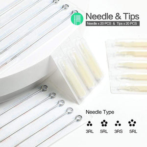 Planet Gates 1 Set Tattoo Kit 28 Inks Power Supply Needle Grips Tips Complete Tattoo Machine Set for Beginner Starter 2 Pro Machine Guns