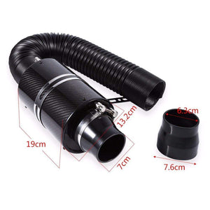 Planet Gates 1 Set Universal Car 3 inch Carbon Fibre Cold Air Filter Feed Enclosed Intake Induction Pipe Hose Kit Universal