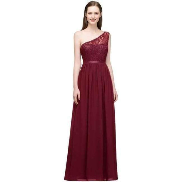 Planet Gates 1 Shoulder Burgundy / 6 Vestido De Festa burgundy Bridesmaid Dresses Chiffon Beach long dress for wedding party for woman