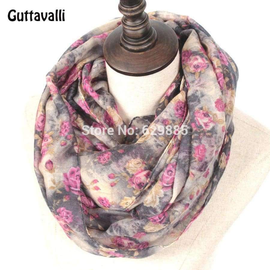 Planet Gates 1 Warm Women Flowers Loop Scarf Female Small Rose Print Chevron Ring Scarves Winter Plant Infinity Shawl Soft Wraps