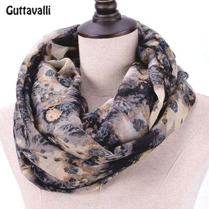 Planet Gates 1 Warm Women Flowers Loop Scarf Female Small Rose Print Chevron Ring Scarves Winter Plant Infinity Shawl Soft Wraps