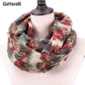 Planet Gates 1 Warm Women Flowers Loop Scarf Female Small Rose Print Chevron Ring Scarves Winter Plant Infinity Shawl Soft Wraps