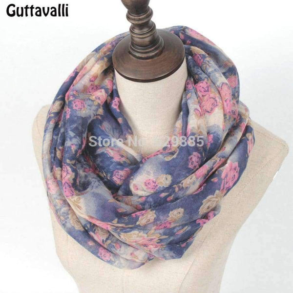 Planet Gates 1 Warm Women Flowers Loop Scarf Female Small Rose Print Chevron Ring Scarves Winter Plant Infinity Shawl Soft Wraps