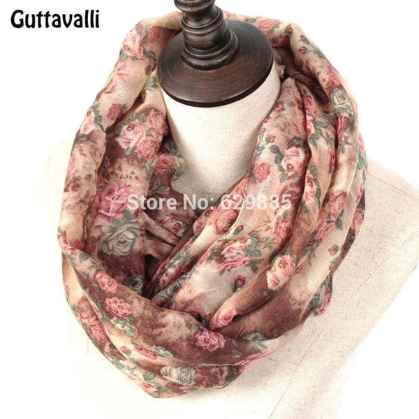 Planet Gates 1 Warm Women Flowers Loop Scarf Female Small Rose Print Chevron Ring Scarves Winter Plant Infinity Shawl Soft Wraps