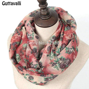 Planet Gates 1 Warm Women Flowers Loop Scarf Female Small Rose Print Chevron Ring Scarves Winter Plant Infinity Shawl Soft Wraps