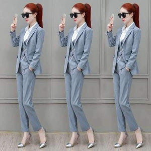 Planet Gates 1 / XL Suits 3 Piece Set for Women Single buckle Striped Blazer Jacket & Trouser shirt Office Lady Suit Feminino