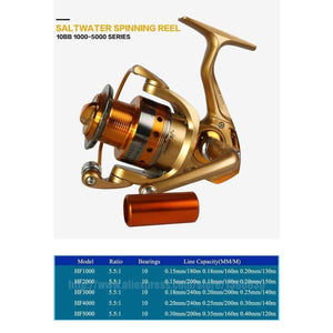 Planet Gates 10 / 1000 Series Saltwater Spinning Fishing Reel 1000-5000 Series Metal Spool Carp Fishing Reels Coil Wheel Tackles 10BB 5.5:1