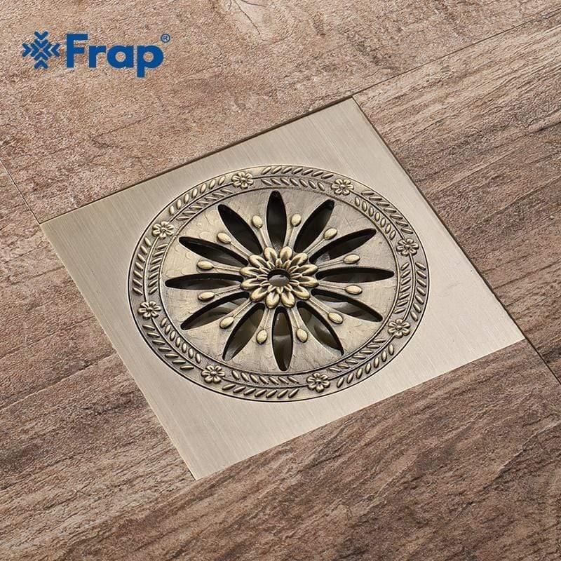 Planet Gates 10*10cm Floor Drains Square Bath Drains Strainer Hair Antique Brass Carved Bathroom Floor Drain Waste Grate Drain Y38083 (Y38083)