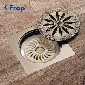 Planet Gates 10*10cm Floor Drains Square Bath Drains Strainer Hair Antique Brass Carved Bathroom Floor Drain Waste Grate Drain Y38083 (Y38083)