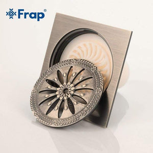 Planet Gates 10*10cm Floor Drains Square Bath Drains Strainer Hair Antique Brass Carved Bathroom Floor Drain Waste Grate Drain Y38083 (Y38083)