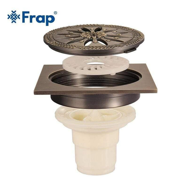 Planet Gates 10*10cm Floor Drains Square Bath Drains Strainer Hair Antique Brass Carved Bathroom Floor Drain Waste Grate Drain Y38083 (Y38083)