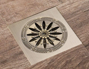 Planet Gates 10*10cm Floor Drains Square Bath Drains Strainer Hair Antique Brass Carved Bathroom Floor Drain Waste Grate Drain Y38083 (Y38083)