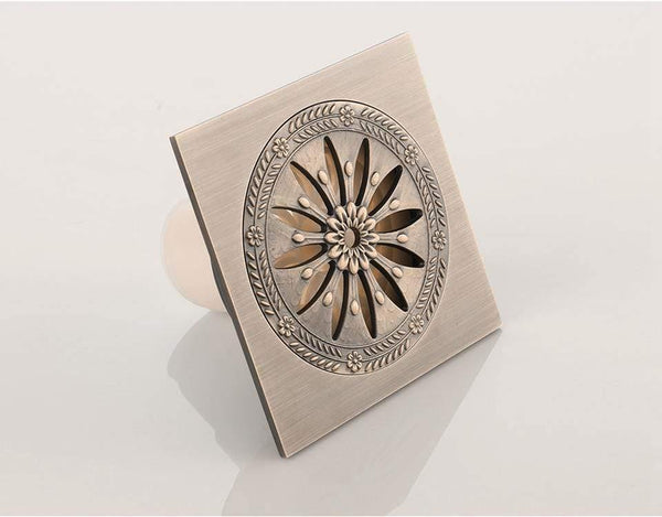 Planet Gates 10*10cm Floor Drains Square Bath Drains Strainer Hair Antique Brass Carved Bathroom Floor Drain Waste Grate Drain Y38083 (Y38083)
