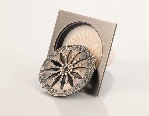 Planet Gates 10*10cm Floor Drains Square Bath Drains Strainer Hair Antique Brass Carved Bathroom Floor Drain Waste Grate Drain Y38083 (Y38083)