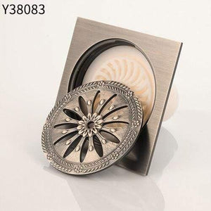 Planet Gates 10*10cm Floor Drains Square Bath Drains Strainer Hair Antique Brass Carved Bathroom Floor Drain Waste Grate Drain Y38083 (Y38083)
