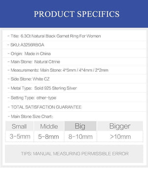 Planet Gates 10 6.3Ct Natural Black Garnet Gemstone Wedding Engagement Ring 925 Sterling Silver Fine Jewelry For Women