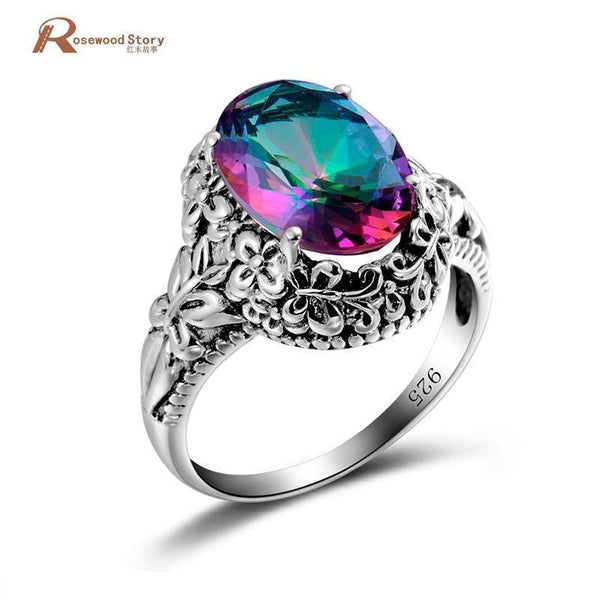 Planet Gates 10 6.7ct Ring Fire Mystic Rainbow Topaz Crystal Ring Vintage Real 925 Sterling Silver Women Wedding Ring