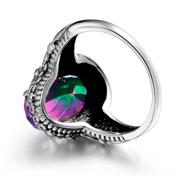 Planet Gates 10 6.7ct Ring Fire Mystic Rainbow Topaz Crystal Ring Vintage Real 925 Sterling Silver Women Wedding Ring